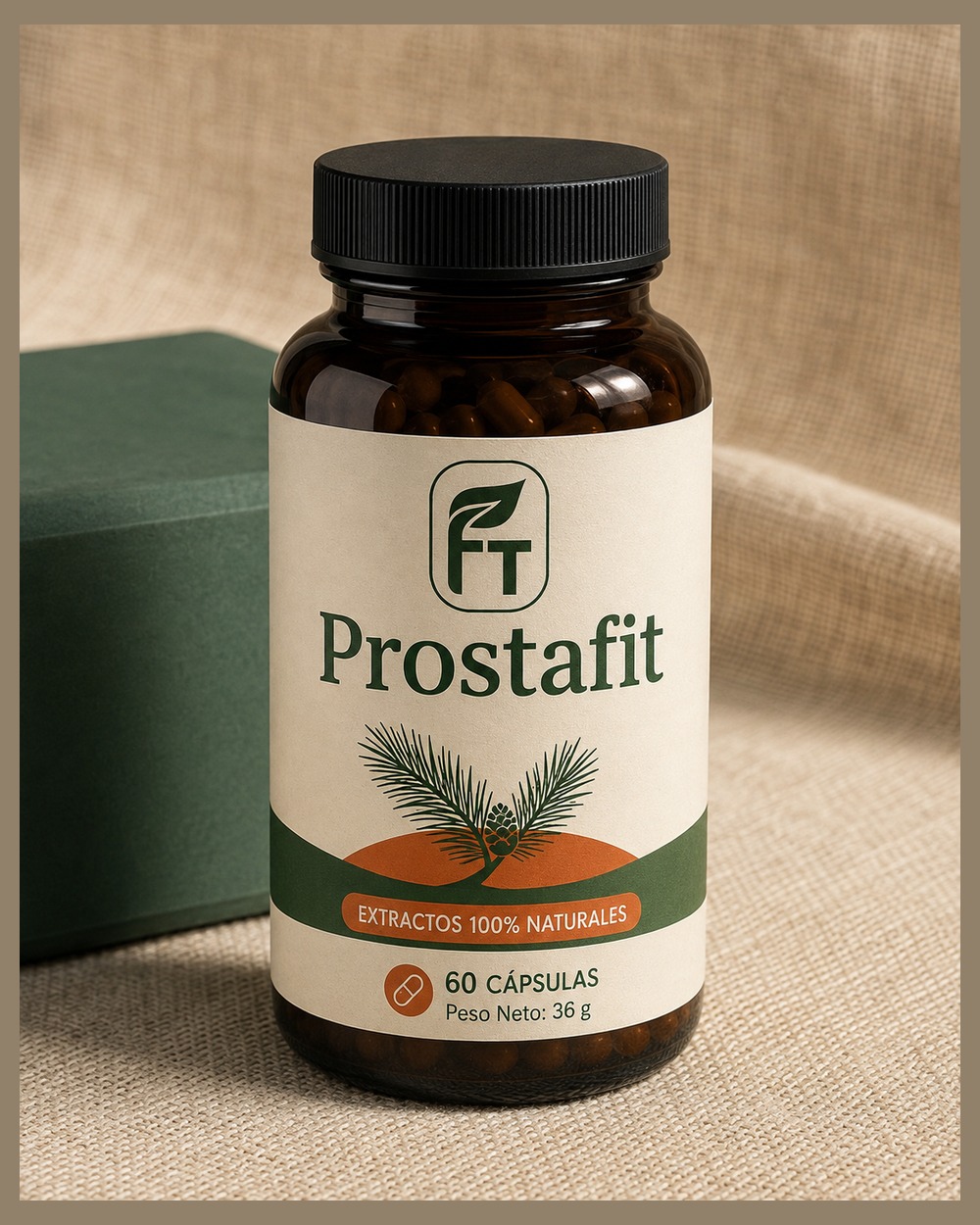 Prostafit en una composición de estudio con tonos crema y verdes